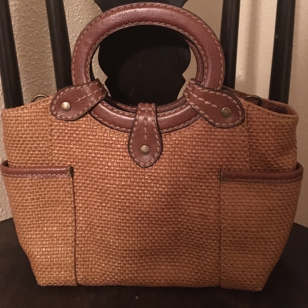 Woven and leather fossil purse